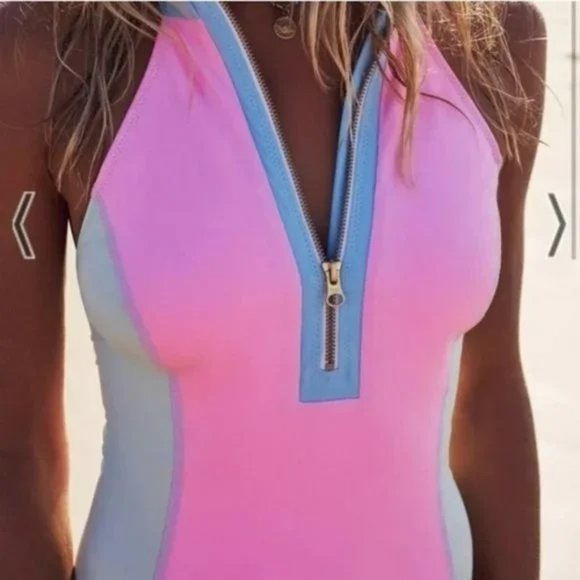 LOVESHACKFANCY HURLEY X ONE PIECE LARGE COLOR BLOCK ZIP FRONT PINK GREEN BLUE - Picture 9 of 11